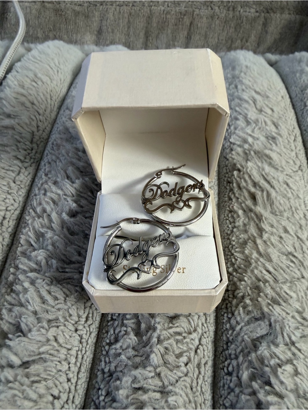 Dodgers Script Hoop Earrings - Silver Tone